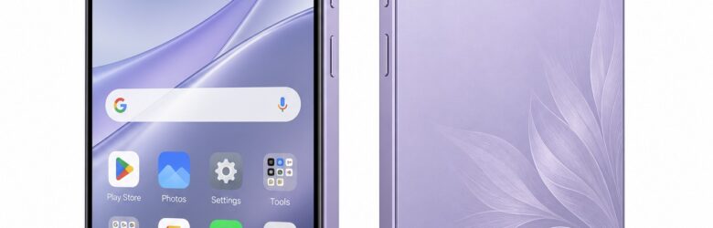 Oppo K14 Lite in Feather Purple showing its 7,000mAh battery, 120Hz HD+ LCD, and vertical dual camera module