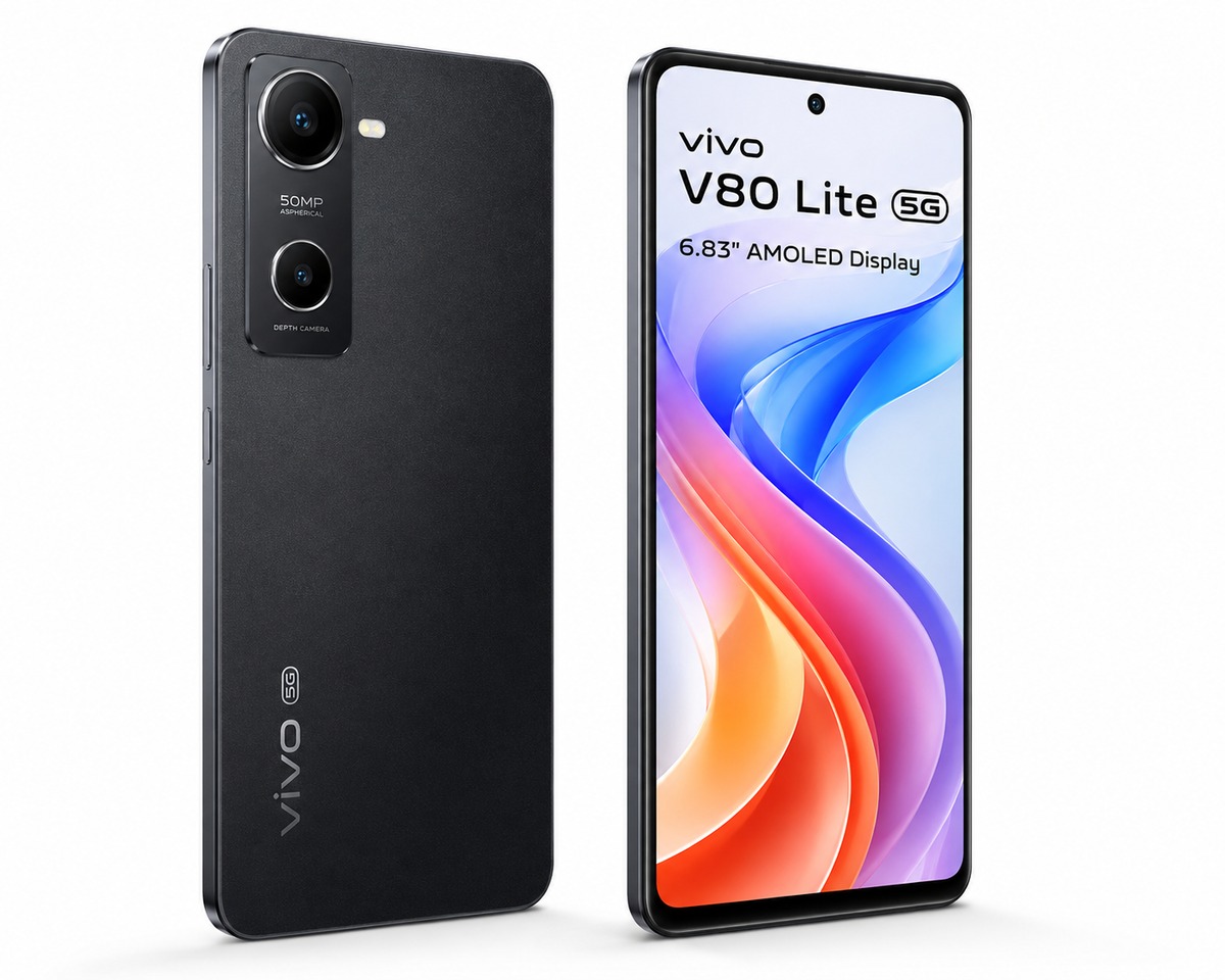 vivo V80 Lite 5G with 6.83-inch AMOLED display and vertical dual-camera module