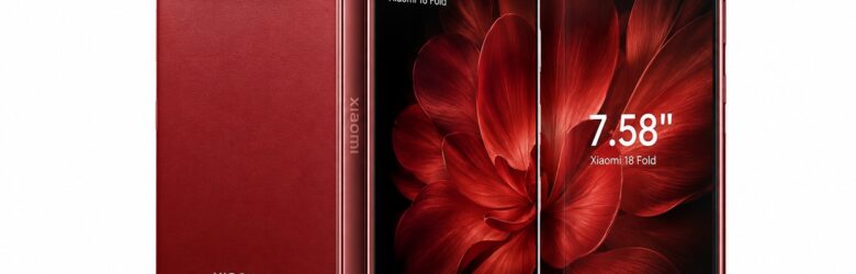 Xiaomi 18 Fold in Nishino Red, mid-fold wide-screen foldable