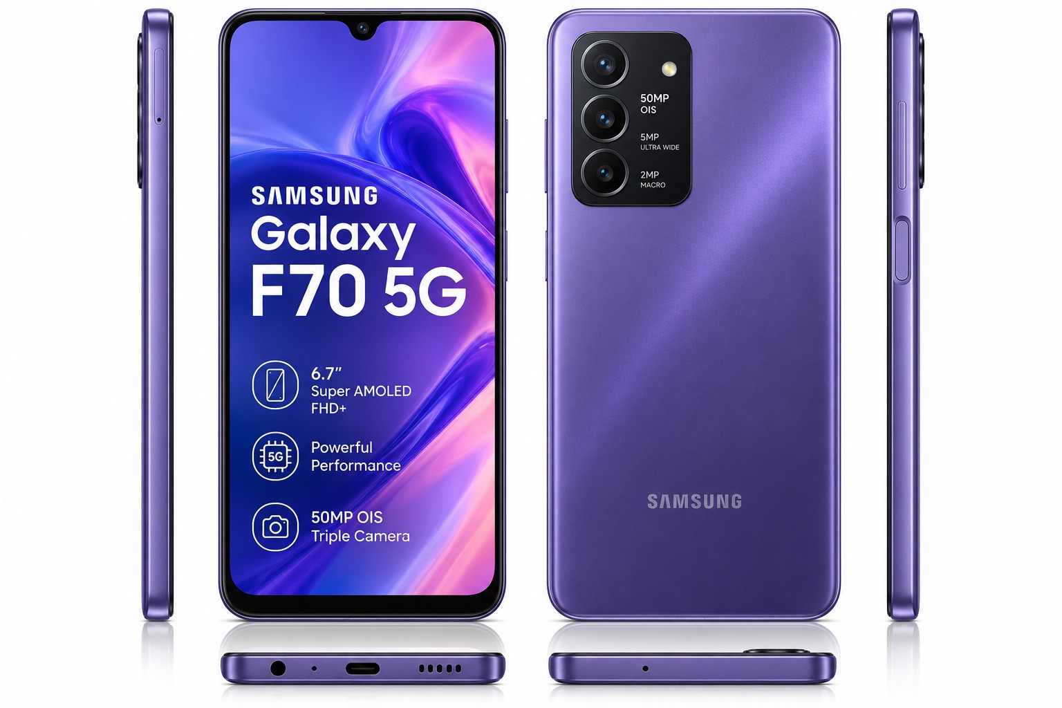 Samsung Galaxy F70 5G in Vivid Violet