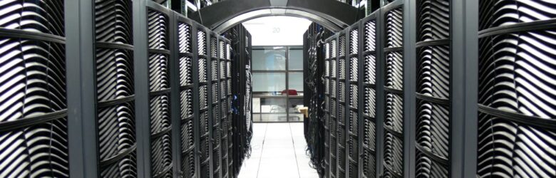 Data center server room with equipment racks