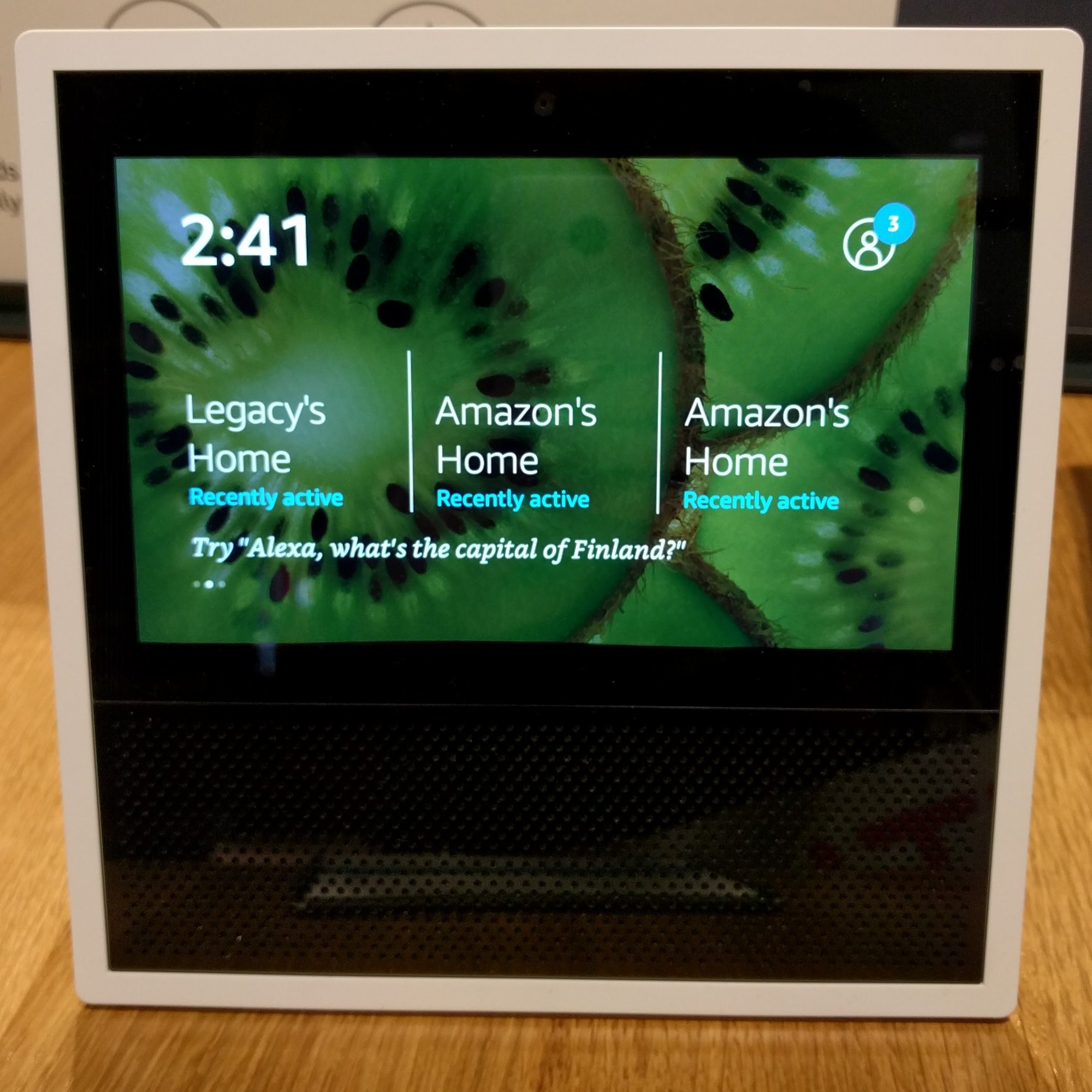Amazon Echo Show smart home display on a white surface