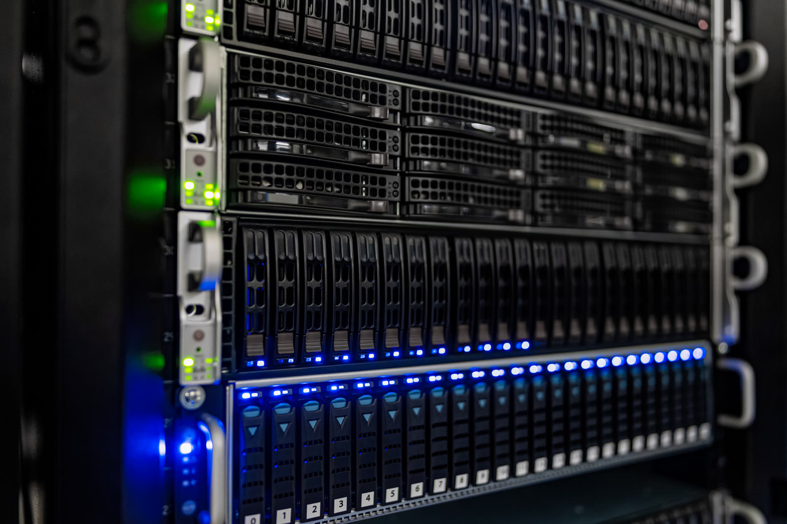 Server racks in a data center representing SSH infrastructure