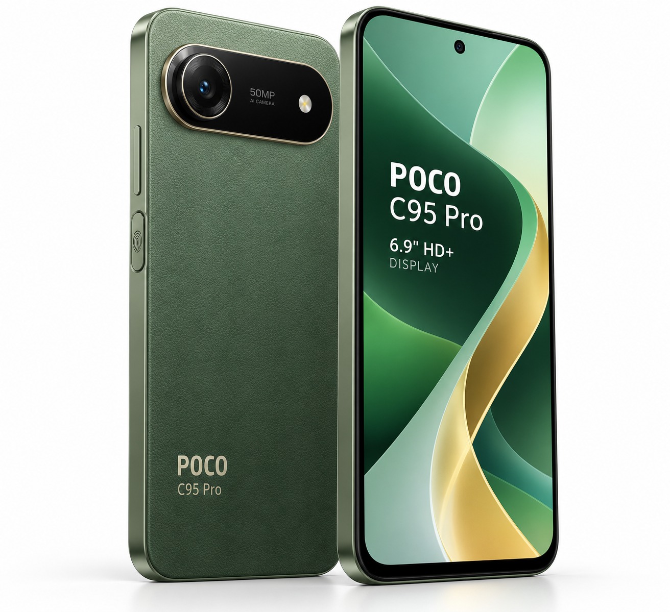 Poco C95 Pro smartphone in green eco-leather finish