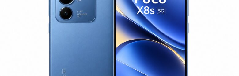 Poco X8s product shot on white studio background - Blue variant