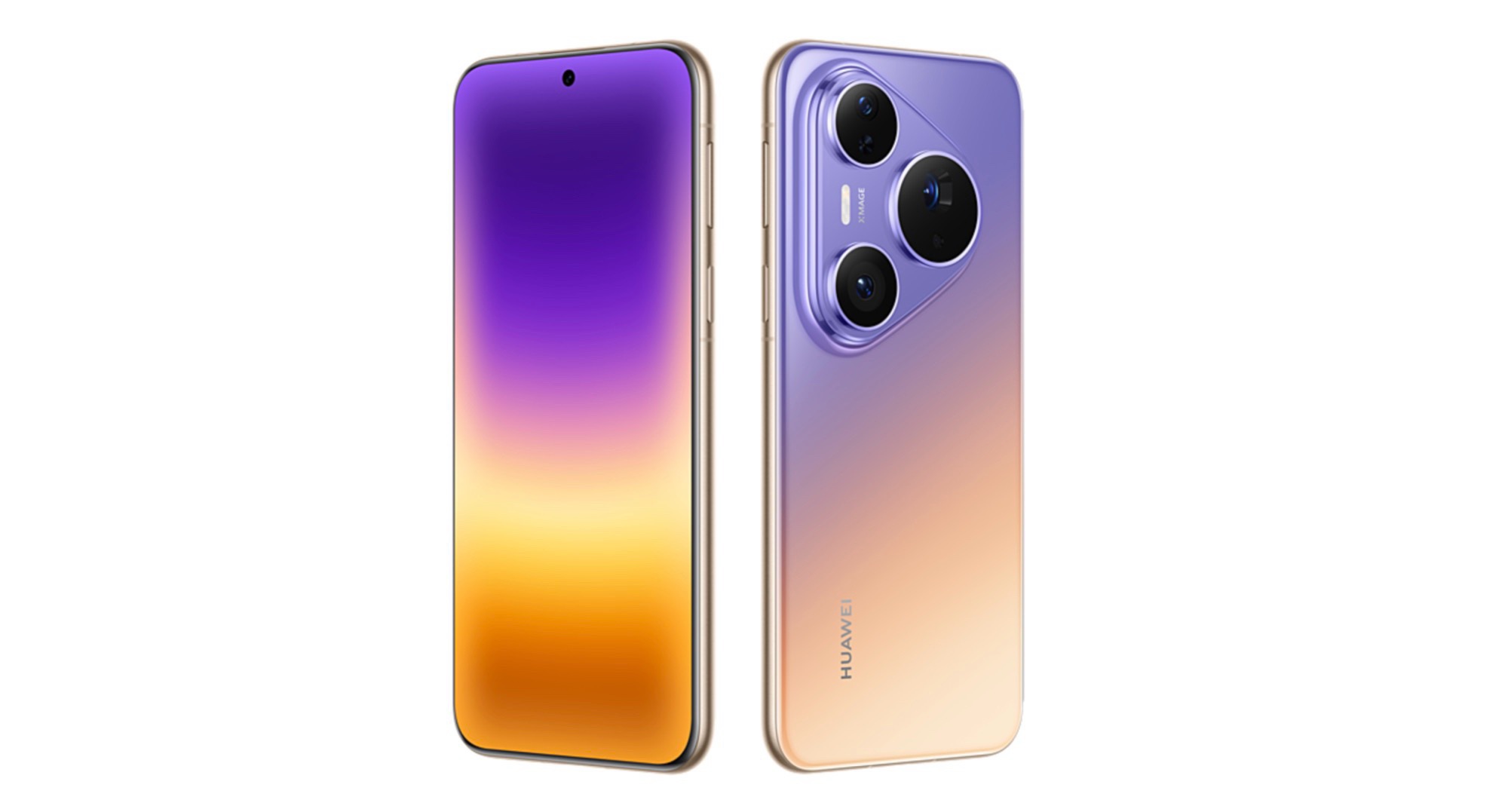 HUAWEI Pura 90 Plus press render showing the quad-curved display and triangular triple-camera module